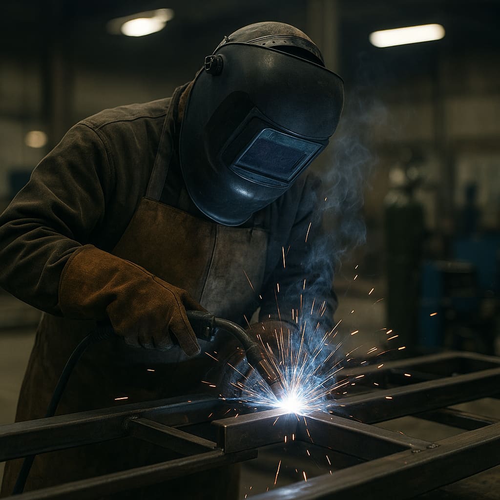 Soldador trabajando en estructura